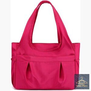 Large Nylon Tote Bag with 8 Pockets Lightweight Work Travel Handbag